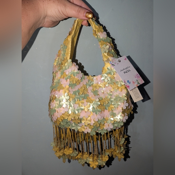 Floral Embellished Yellow and Green Women's Bag - Picture 1 of 1